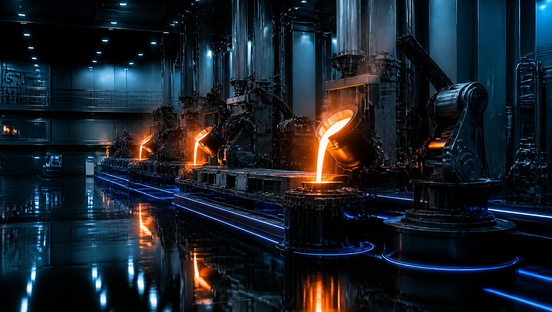 Autonomous vertical moulding and pouring line with robotic arms